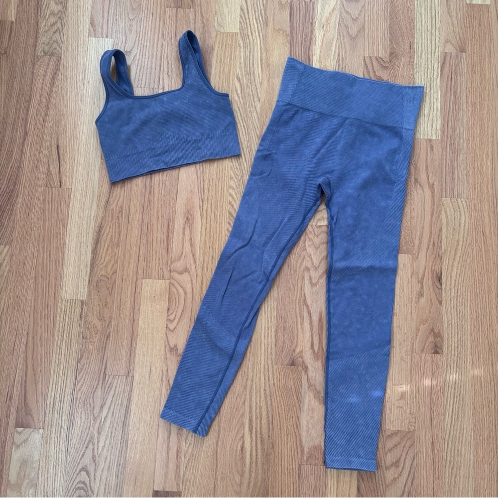 JoyLab Purple Seamless Ribbed Workout Set Leggings + Sports Bra Small